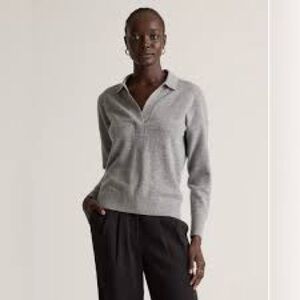 Quince Mongolian Cashmere Polo Sweater in the color heather gray